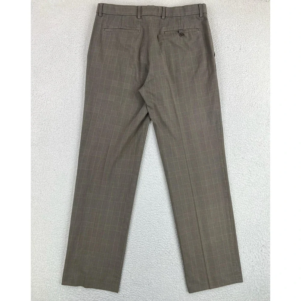 Banana Republic Mens 32x34 Brown Check Modern Fit Cotton Dress Pants 583000-00